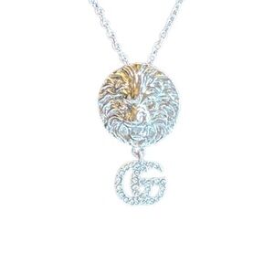 Gucci Silver Pendant Lion Necklace with GG Logo